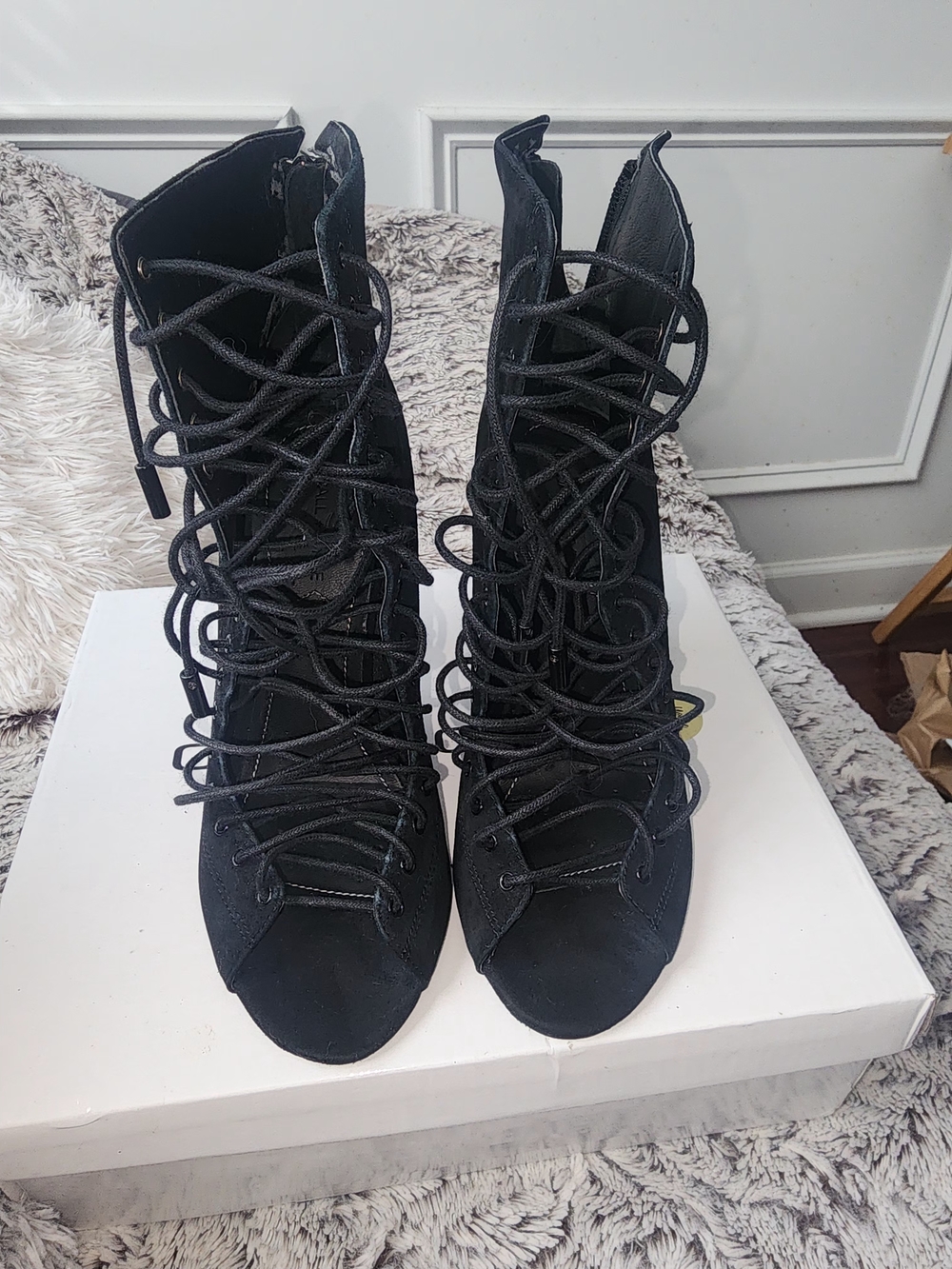 Kendall + Kylie Black Suede Lace-Up Heels